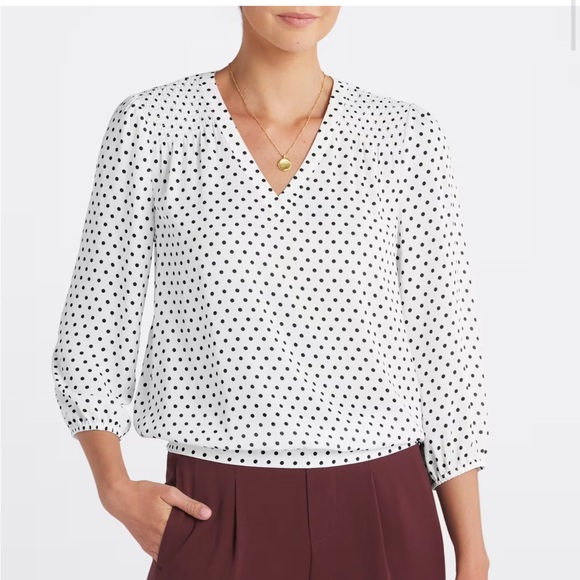 Les Serein Tegan 3/4 Sleeve Blouse Medium White/ Black Dots Stitch Fix NWT - Picture 1 of 7